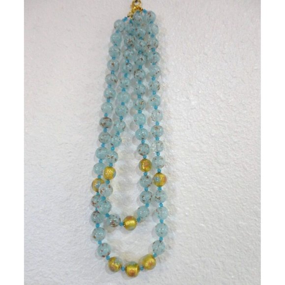 Murano Glass Bead Double Strand Necklace Bracelet Earring Set Blue Gold Stauer - Picture 11 of 11